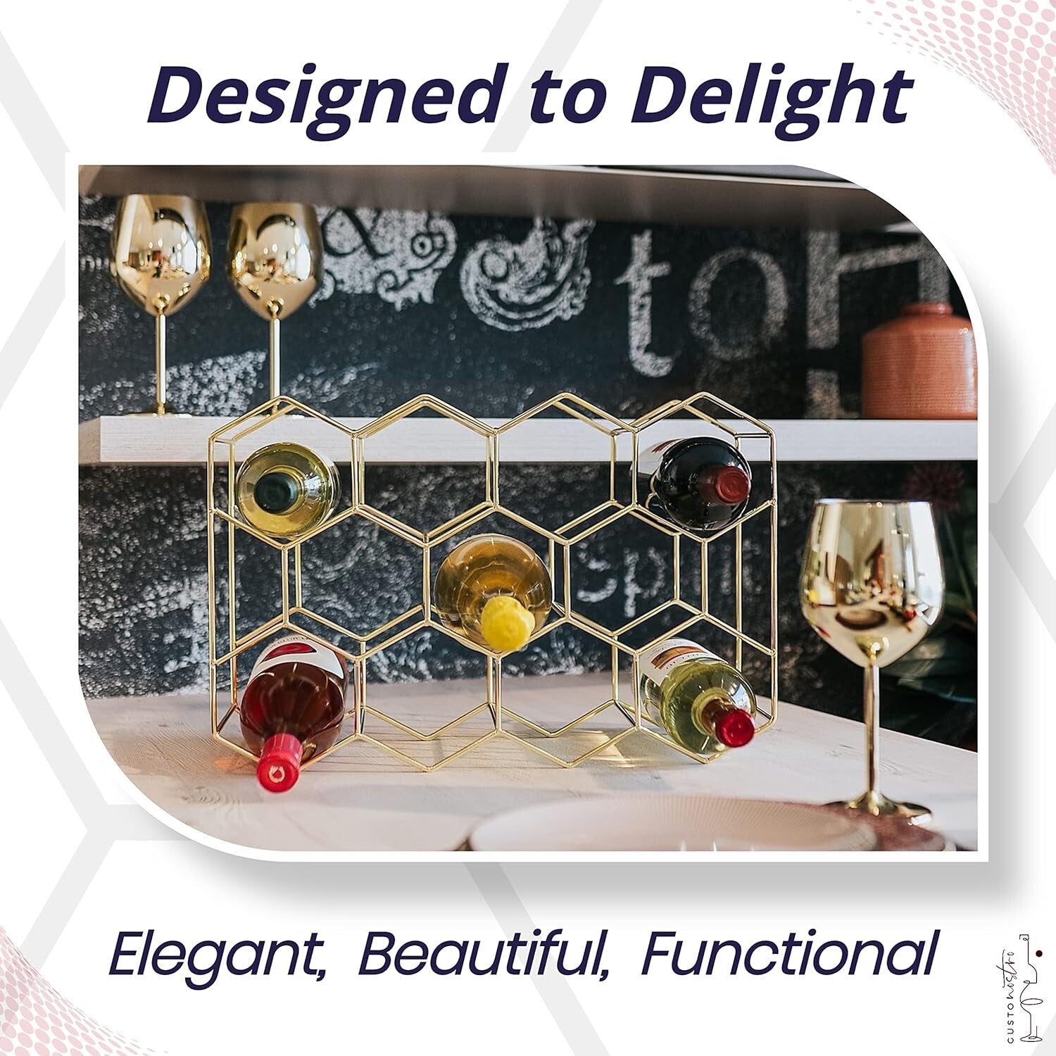 14-Bottle Countertop Wine Rack - Rust Resistant Gold Stand for Kitchen & Pantry