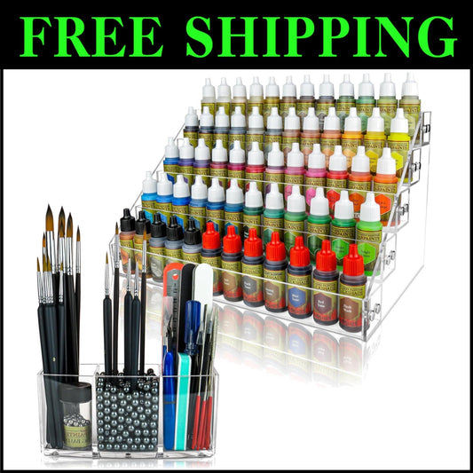 Compact & Elegant Paint Organizer with Acrylic Brush Holder - Minimal Assembly