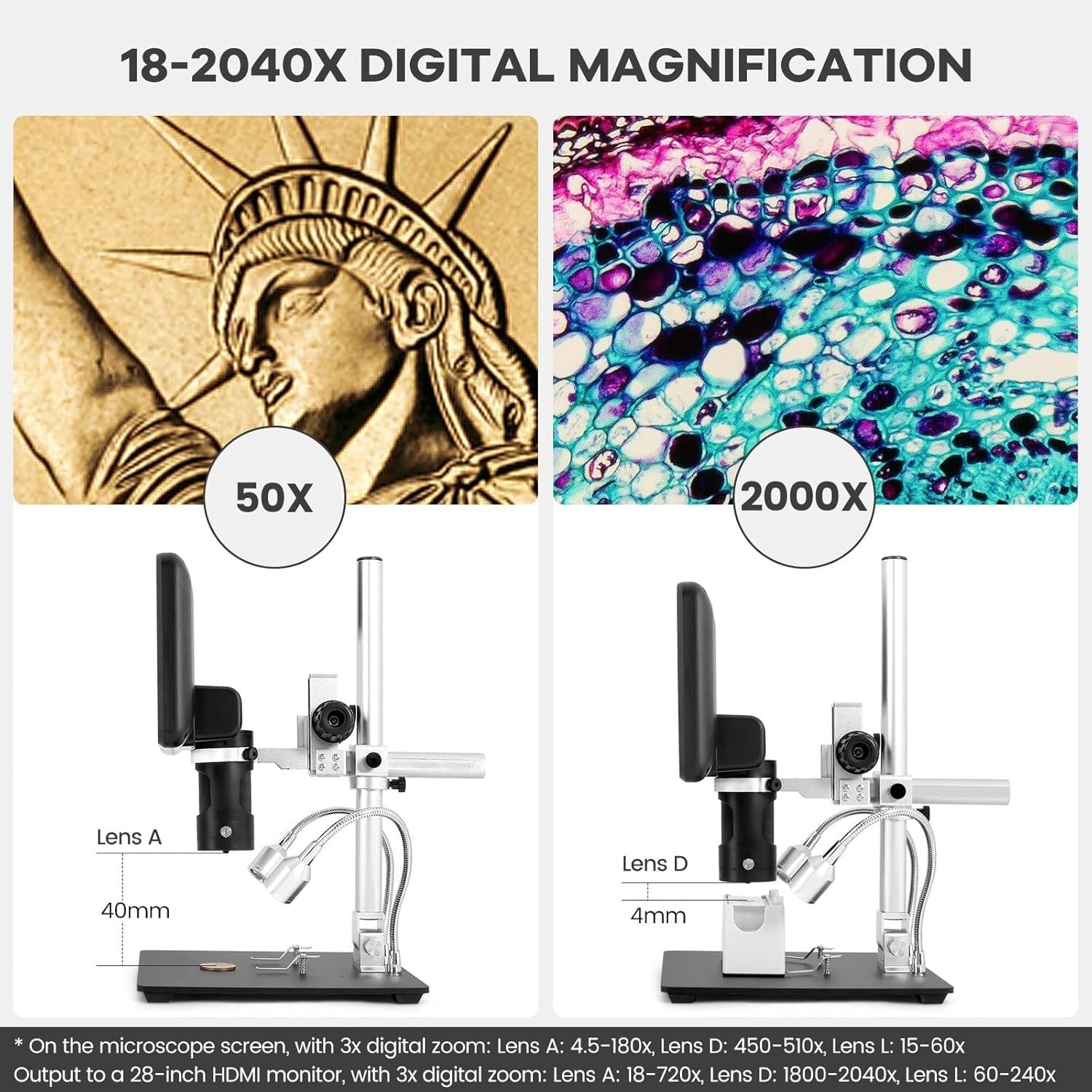 All-Purpose 2000x Microscope Kit with HD Video & LCD Display for Home & School