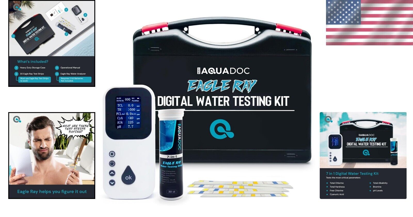 All-in-One Digital Water Analyzer for Pools & Spas – Tests 7 Key Parameters