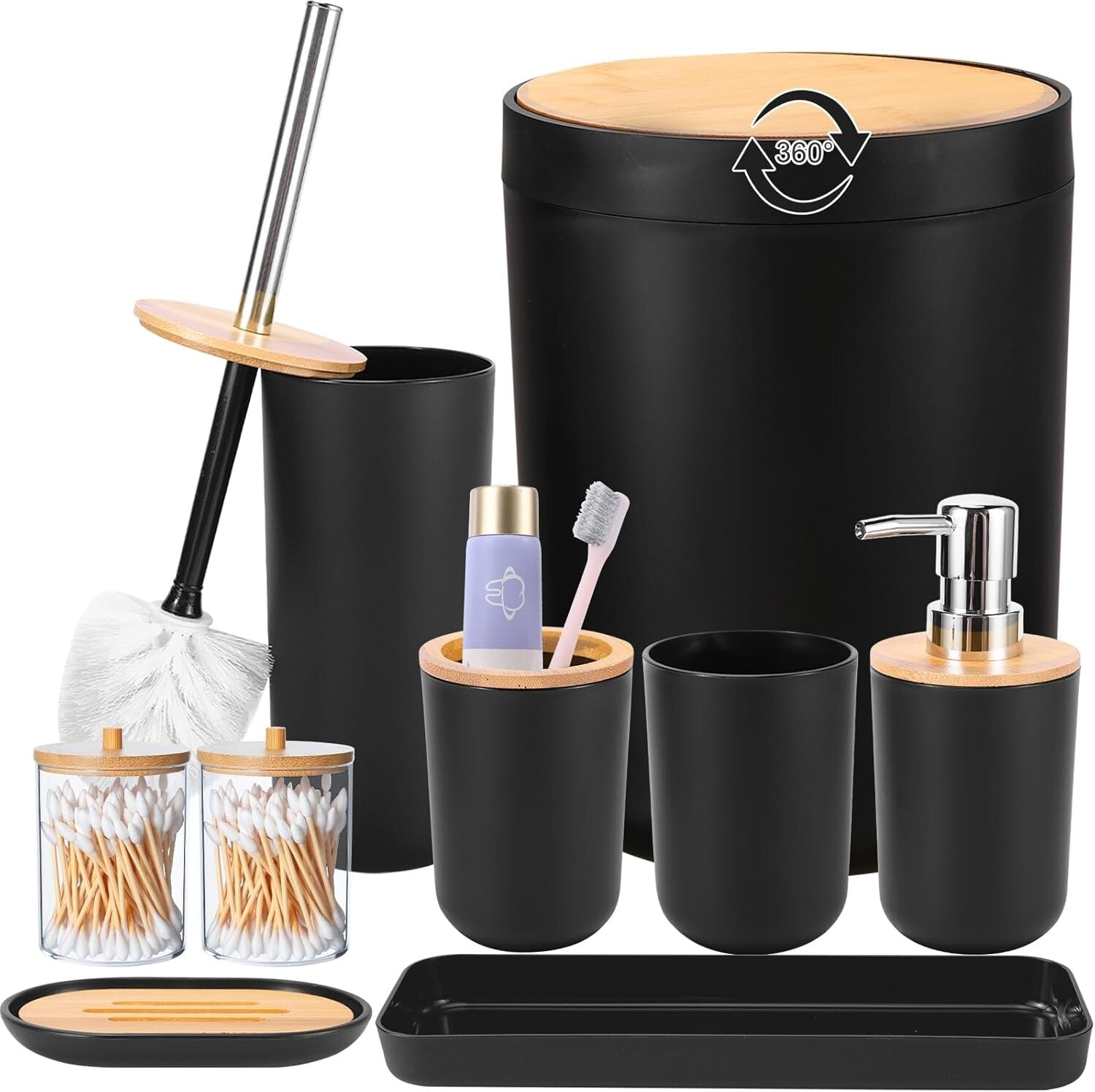 Elegant Black Bathroom Set - 9-Piece Accessories for Organization & Style