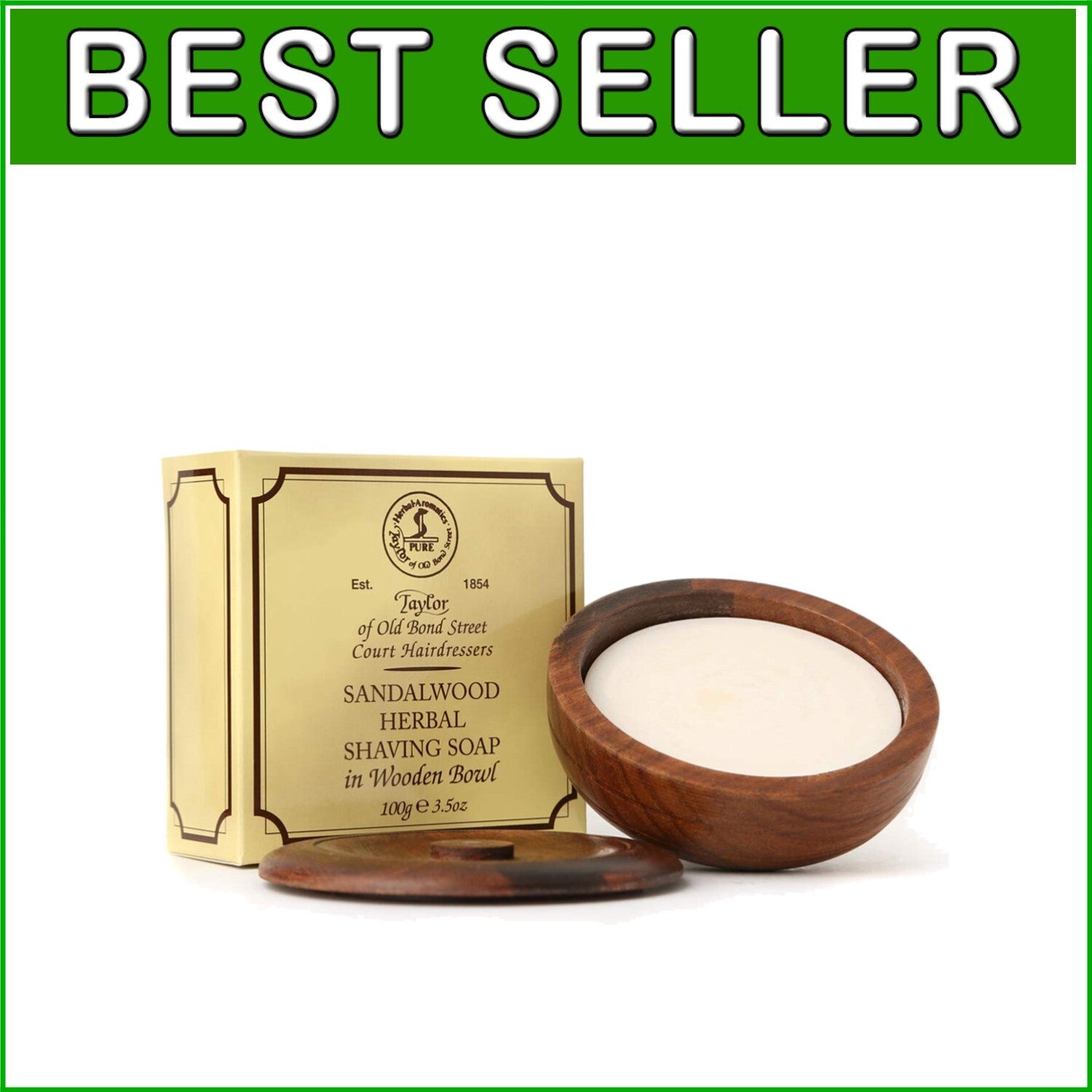 Refillable Sandalwood Shaving Soap in Wooden Bowl, 3.5 oz – Eco-Friendly Luxury
