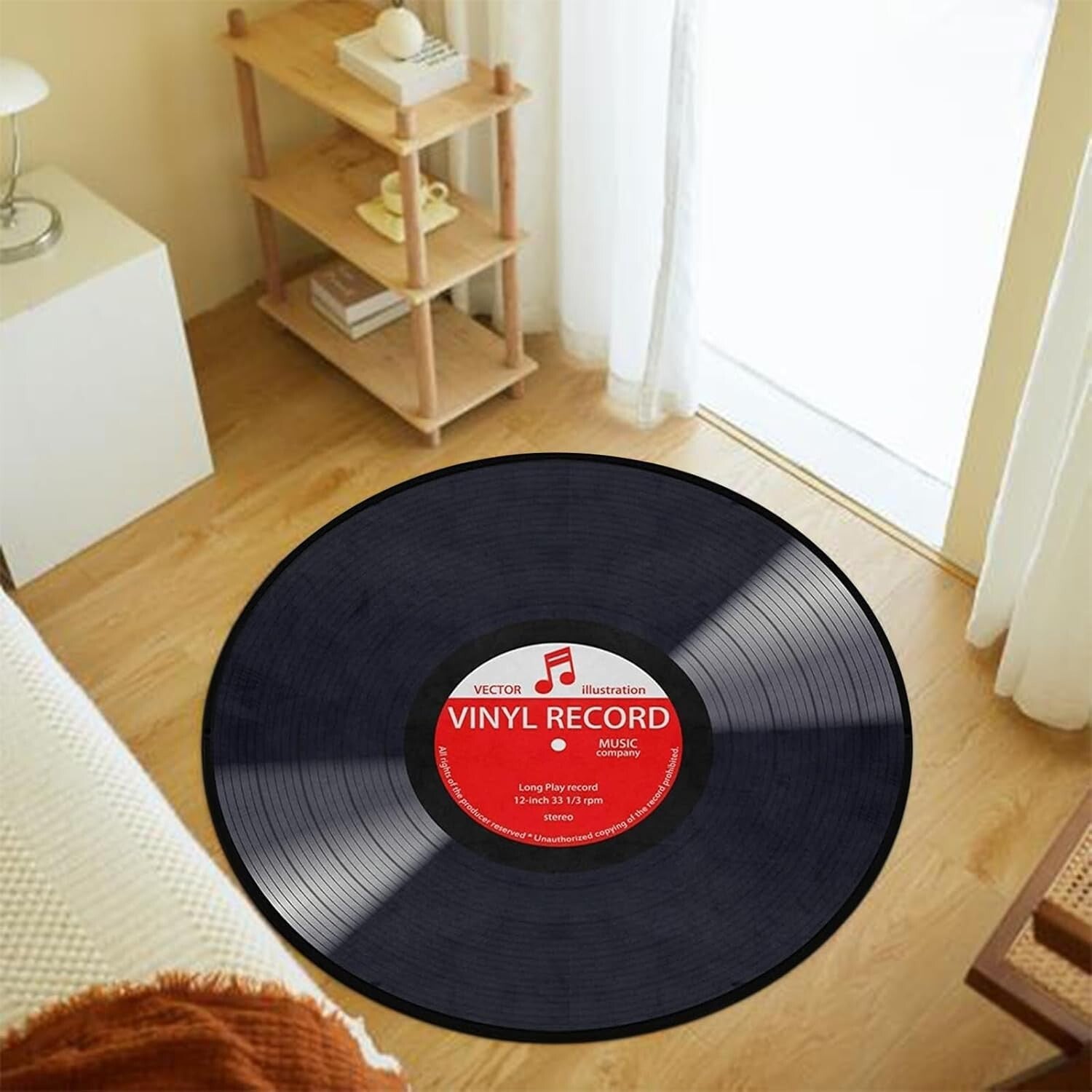 Stylish Solid Music Record Round Rug - 4' Memory Foam Carpet for Home Decor