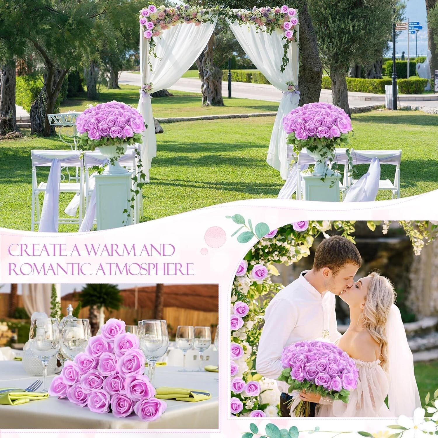 Versatile 50 Pcs Artificial Rose Flowers - Perfect for Weddings & Home Decor