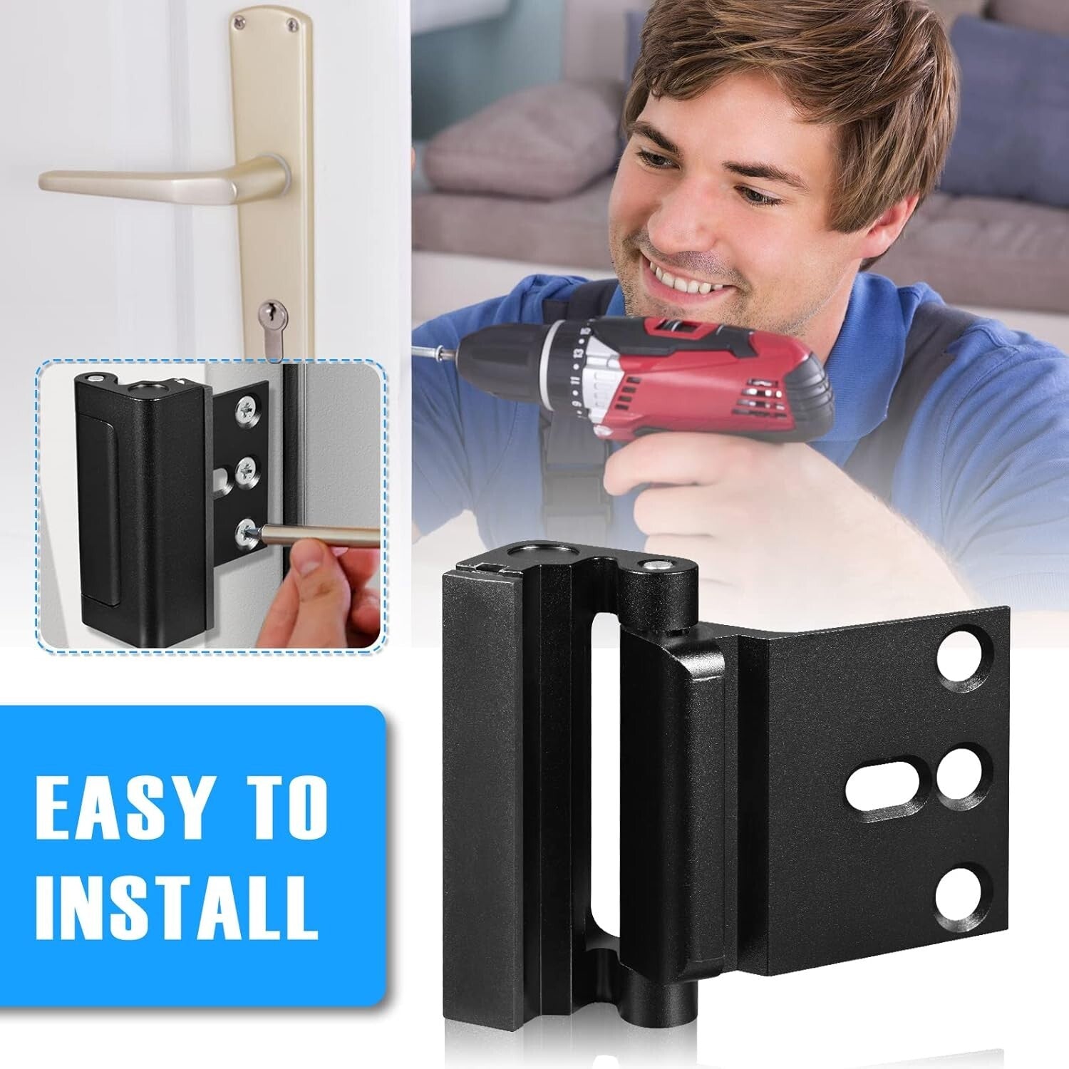 Durable Black Door Lock Latch - 4Pack Childproof Reinforcement for Home Security