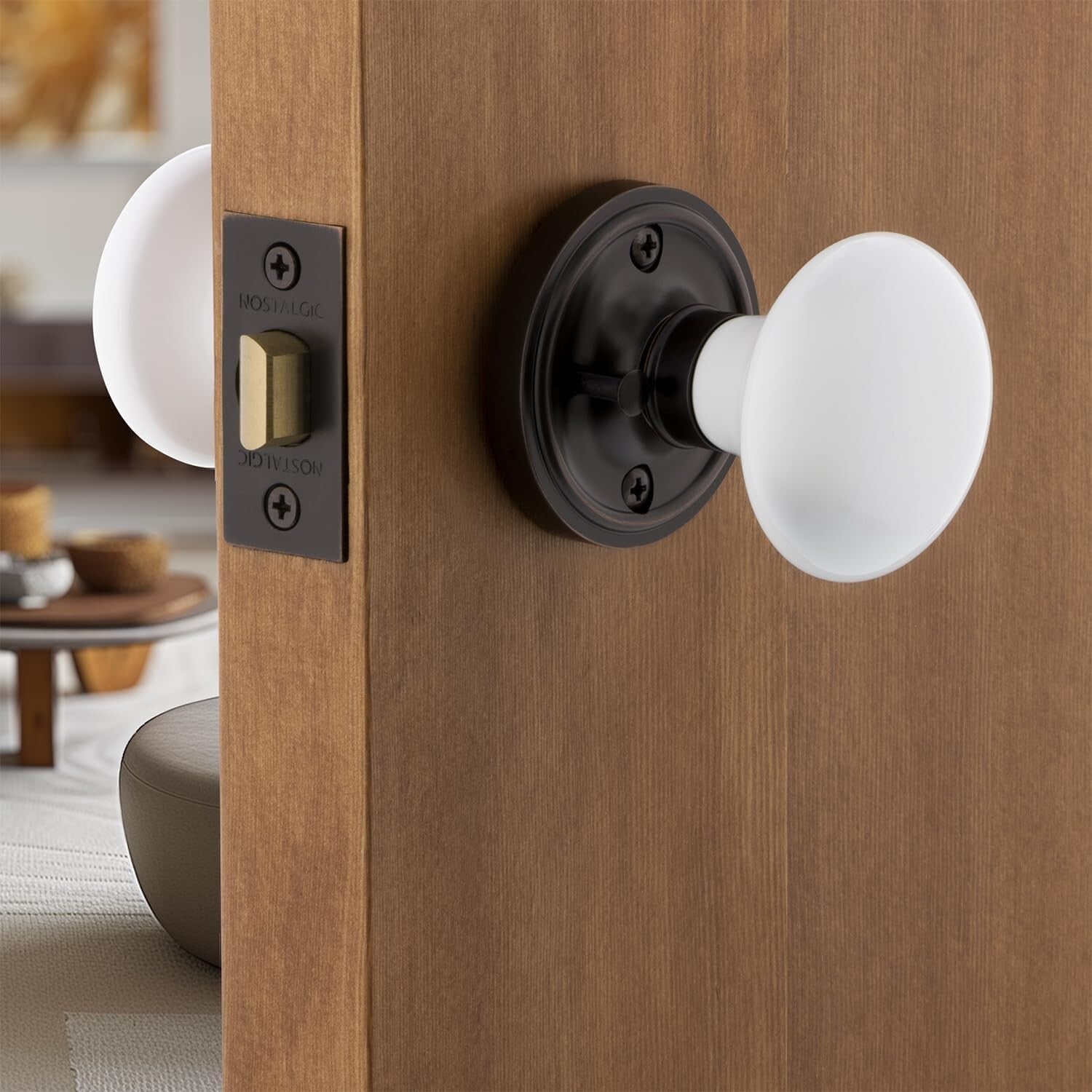 Elegant Porcelain Round Door Knob with Bronze Finish - Complete Set Included