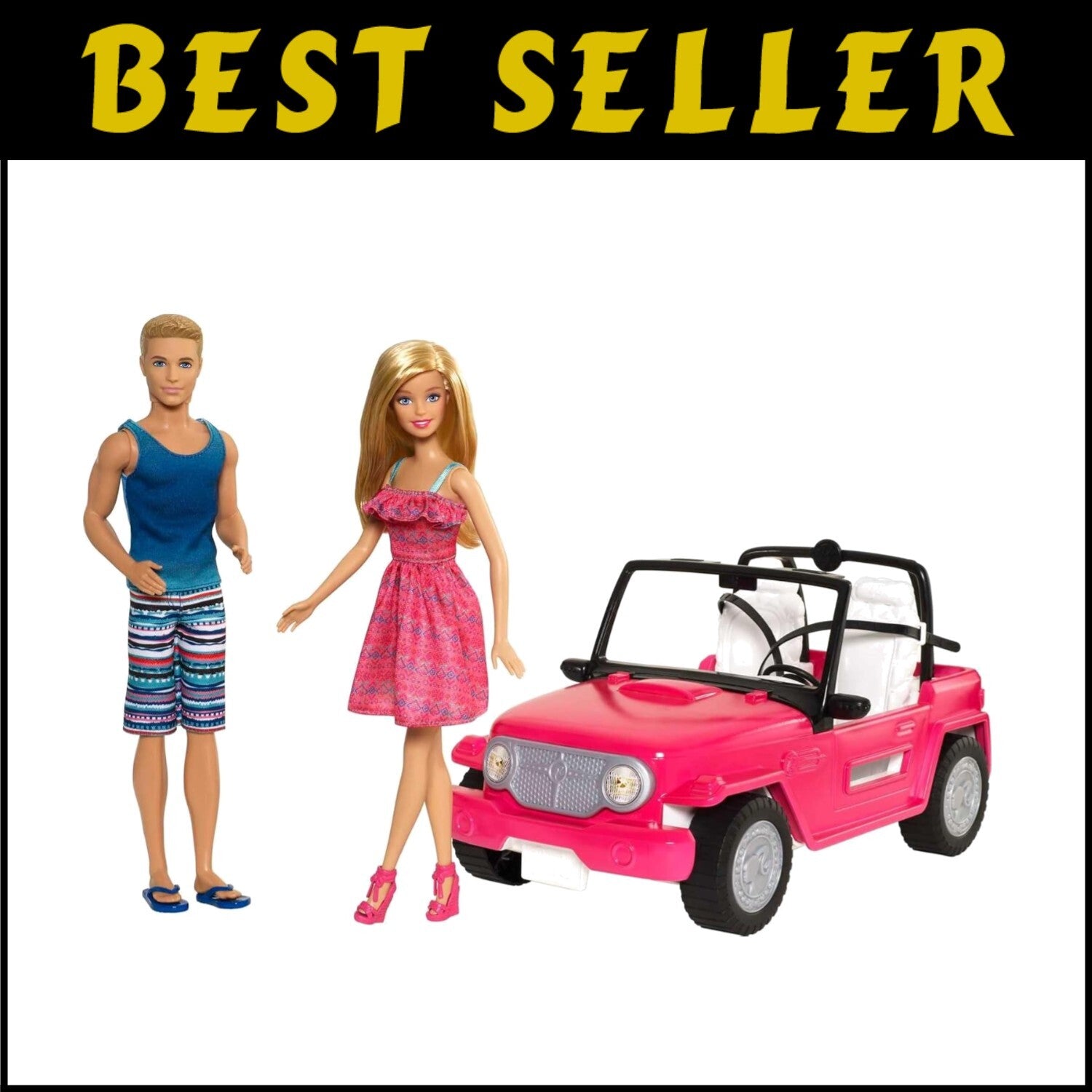 Pink 2-Seater Beach Cruiser Toy with Barbie & Ken Dolls - Imagination Awaits