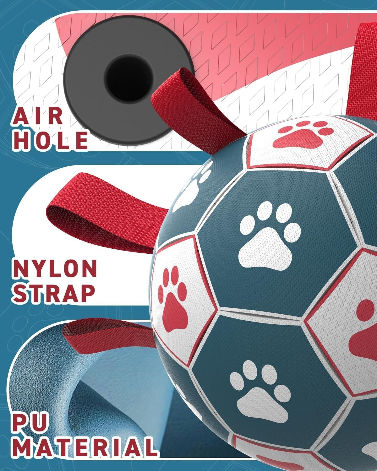 Soft but Sturdy 10-Inch Dog Soccer Ball with Grip Straps – Perfect Birthday Gift