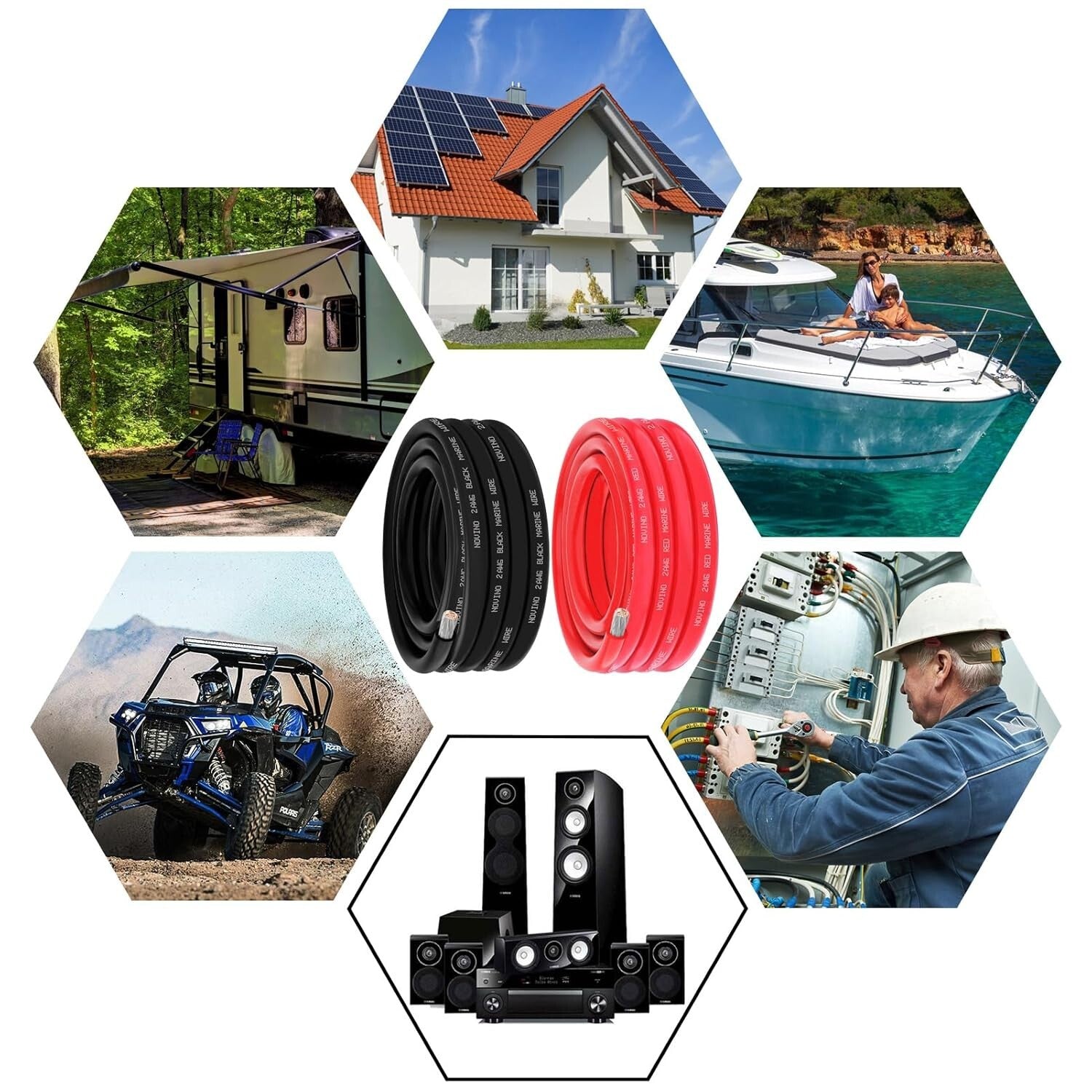 Oxygen-Free 2 Gauge Marine Wire - 40FT Waterproof Tinned Copper for Boats & RVs