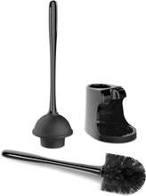 Load image into Gallery viewer, Heavy-Duty Black Toilet Plunger and Nylon Brush Set with Storage Holder