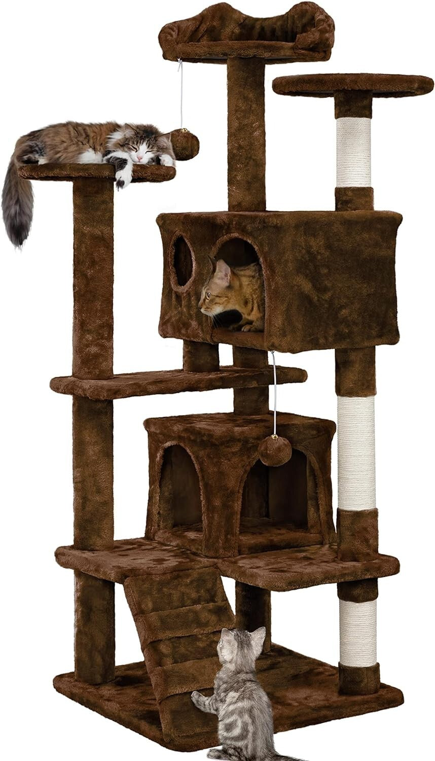 54in Cat Tree with Top Perches, Condos & Cat-Ears Design – Ideal for Kittens