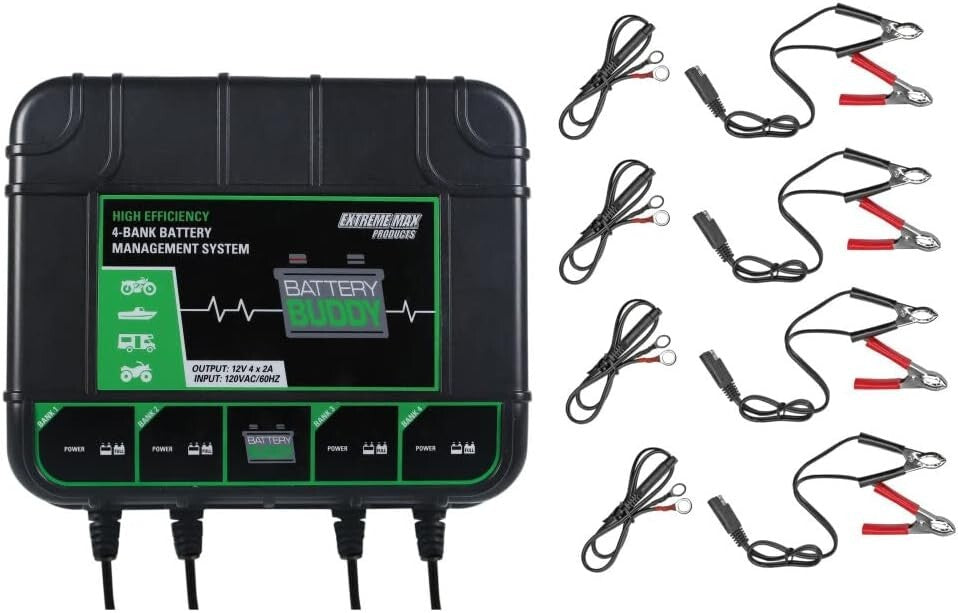Battery Buddy 4-Bank 12V Charger - Safe Multi-Battery Maintainer with LED Status