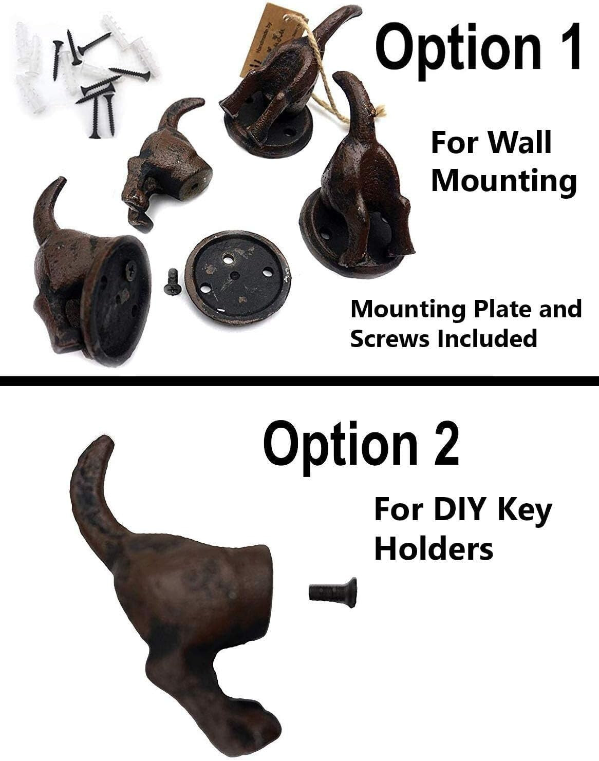 Heavy Duty Cast Iron Dog Tail Hooks - Decorative 8 Hook Wall Leash Holder