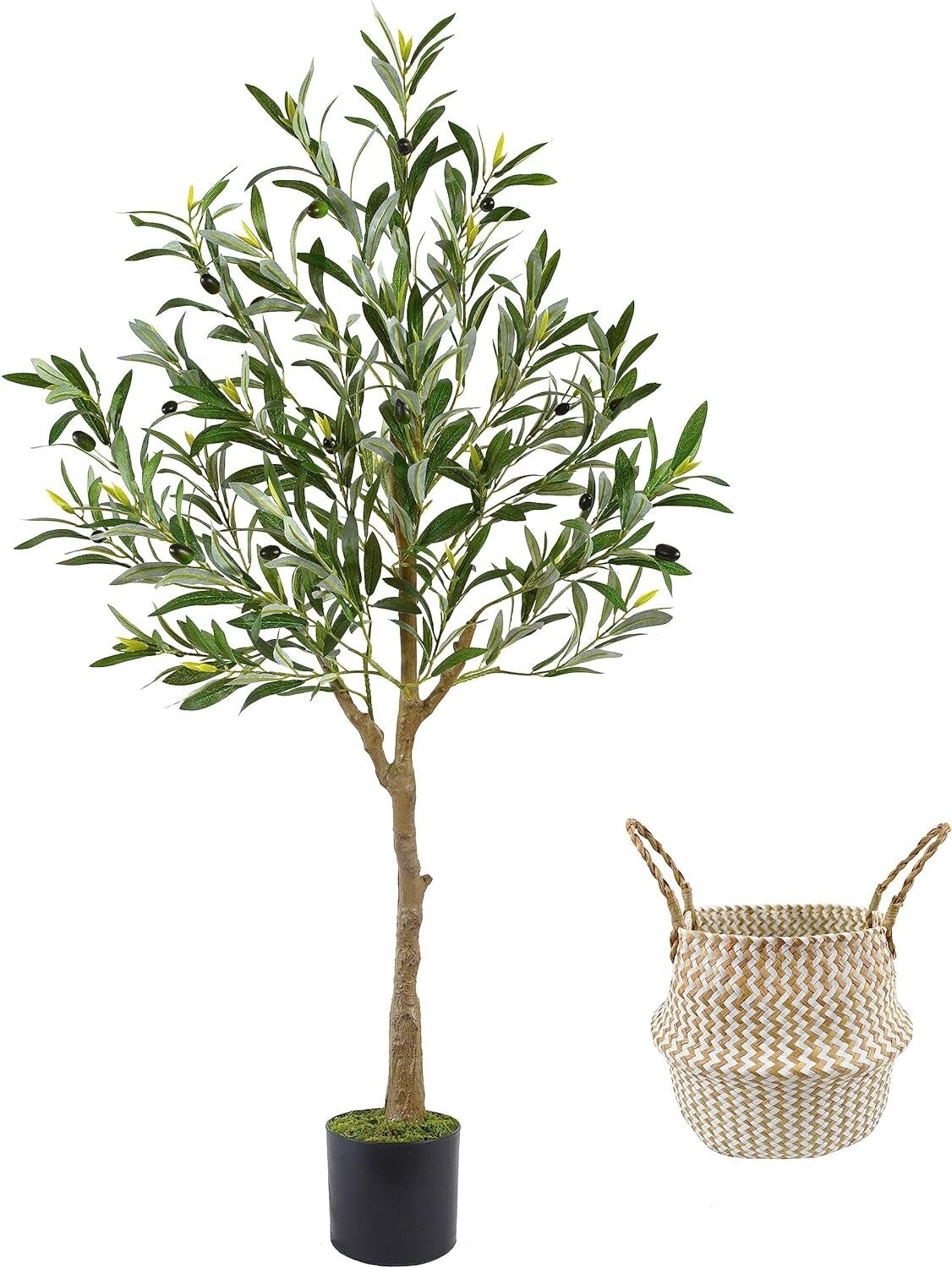 4ft Tall Artificial Olive Tree in Seagrass Basket - Perfect Indoor/Outdoor Decor