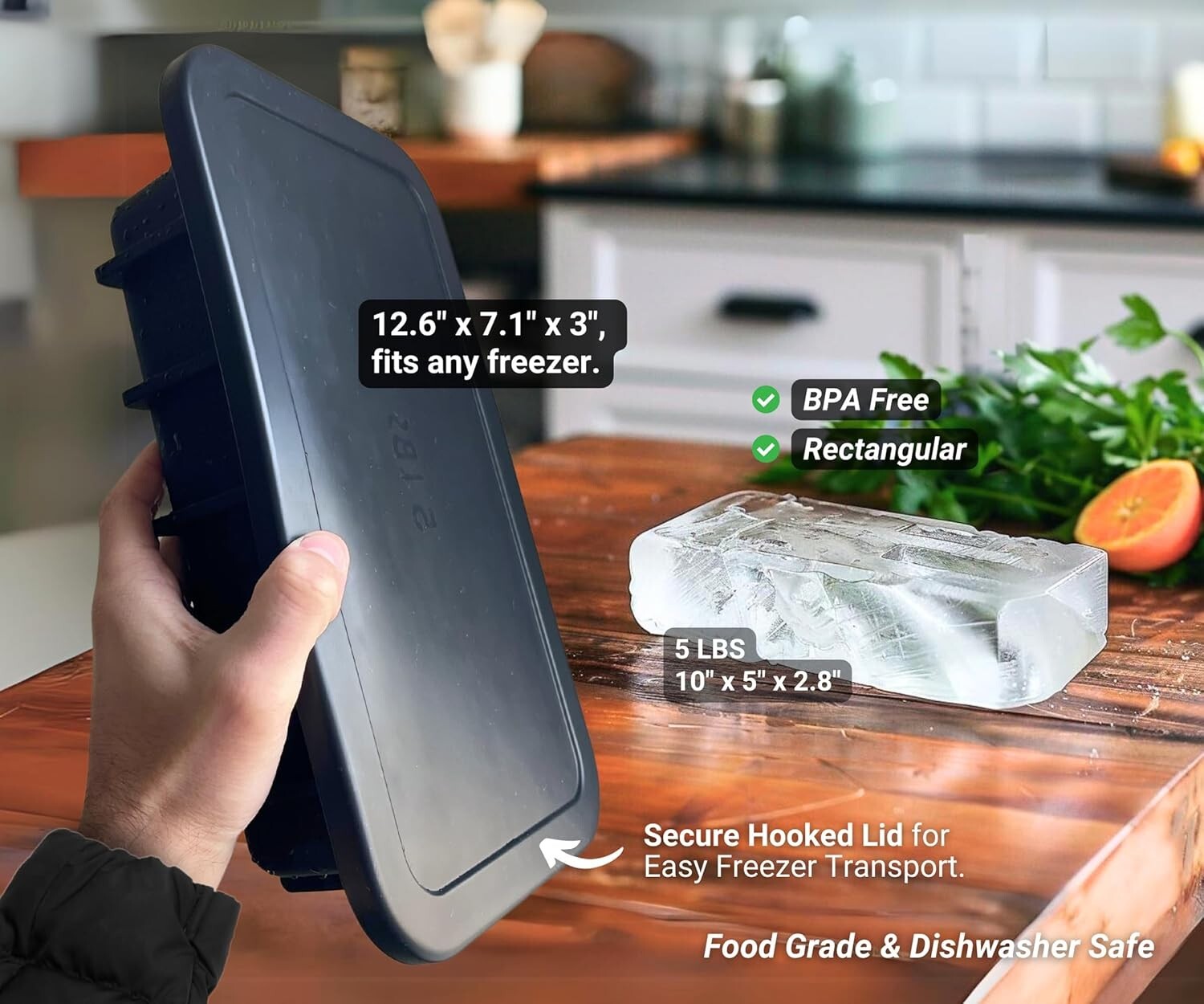 2-Pack Extra Large Ice Block Mold with Lid - 5 lbs Silicone Tray for Coolers