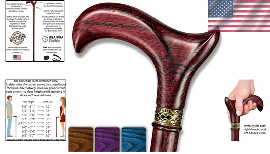 Fashionable Handmade Oak Walking Stick with Ergonomic Grip - 33" Long