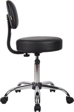 Load image into Gallery viewer, Ergonomic Black Vinyl Medical Spa Stool with Back Cushion &amp; Adjustable Height