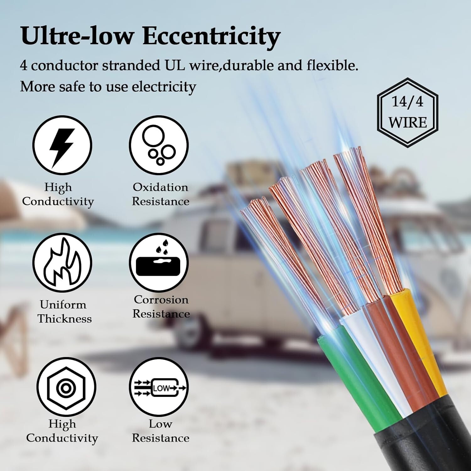 100FT 14 Gauge 4-Wire Copper Extension Cord for RVs and Automotive Applications