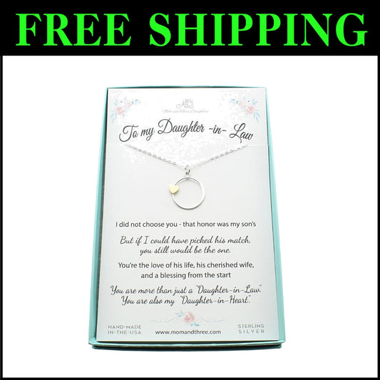 Handmade Silver Circle Charm Necklace with Bronze Heart – Perfect Gift for Da...