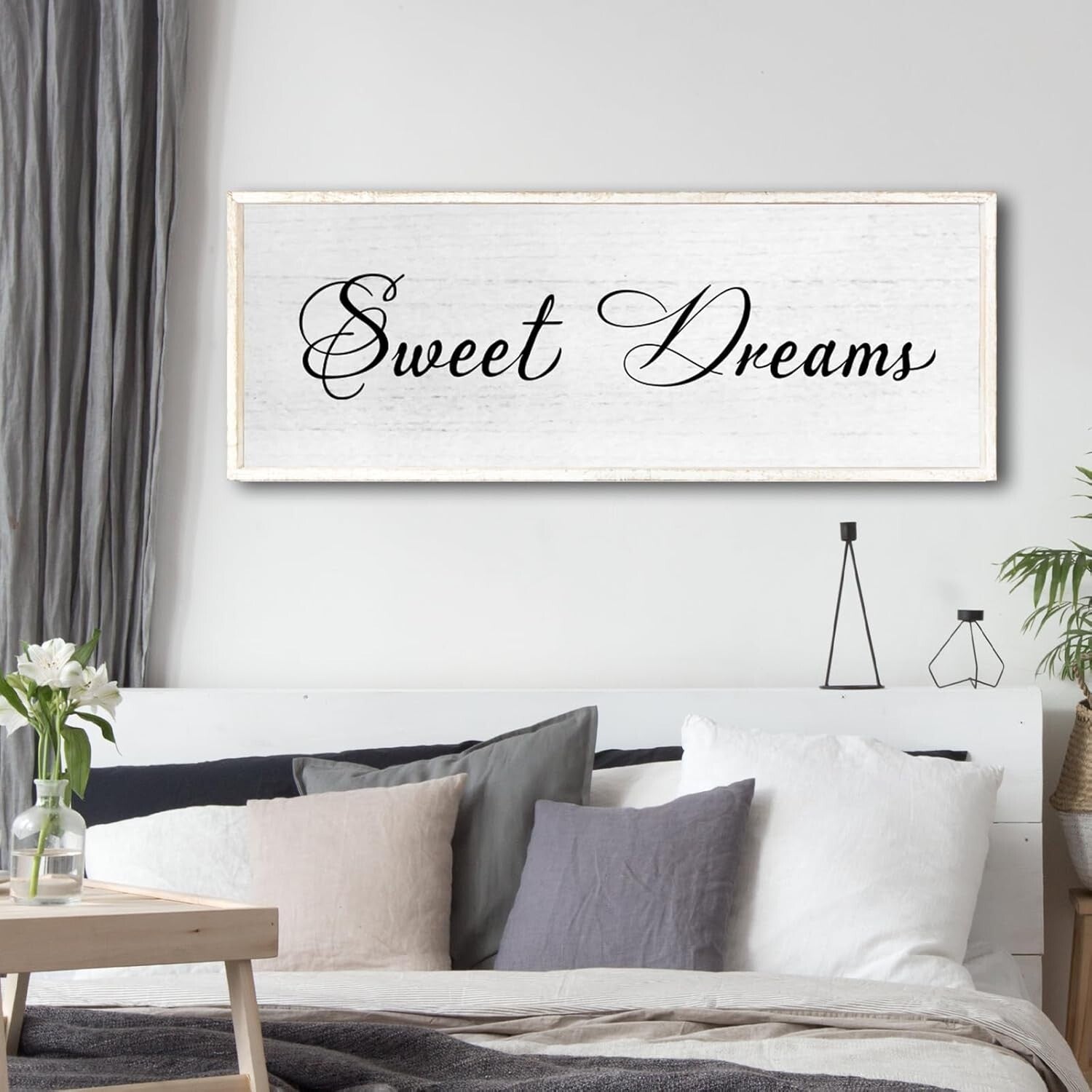 Charming Sweet Dreams Rustic Wall Decor Sign 40x15 - White Farmhouse Art