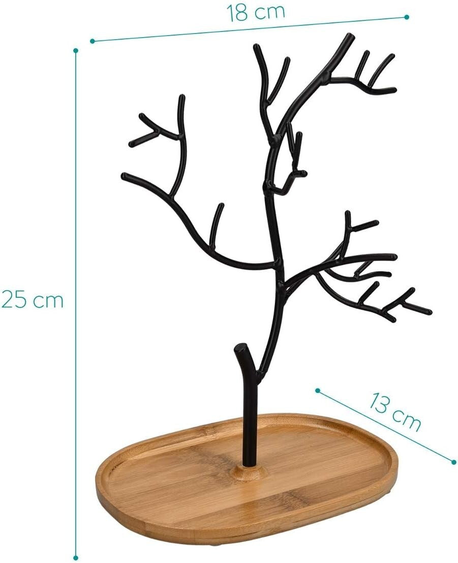 Fashionable Jewelry Organizer with Tree Design & Freestanding Bamboo Dish Base
