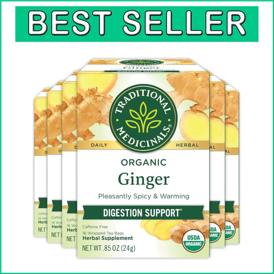 Caffeine-Free Organic Ginger Tea, 16 Bags Each Pack for Digestive Relief