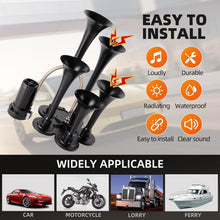 Load image into Gallery viewer, Ultra Loud 150dB Train Horn Kit with Upgraded Chrome Compressor for 12V Vehicles