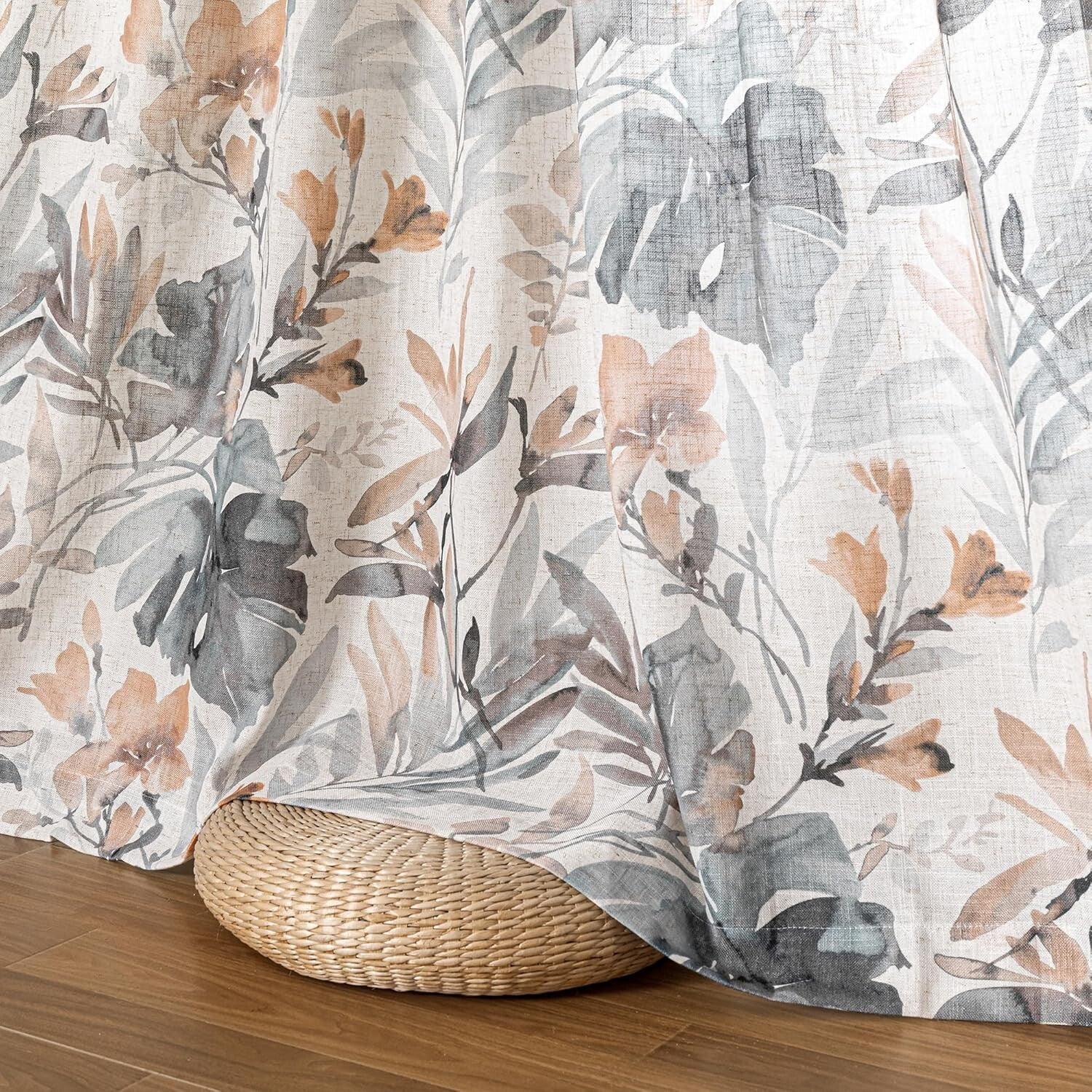 Soft Linen Blend Floral Curtains - 84 Inch Pinch Pleat for Dining & Living Rooms