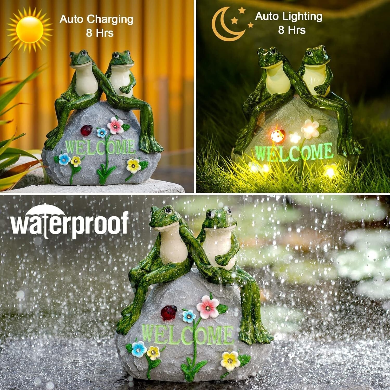 Charming Solar-Powered Frog Statue with Ambiance LED Lighting - Garden Gift