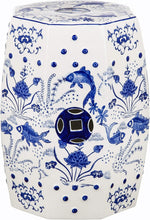 Load image into Gallery viewer, Chinoiserie Pattern Garden Stool - Stylish Blue Seating, Lightweight and Durable