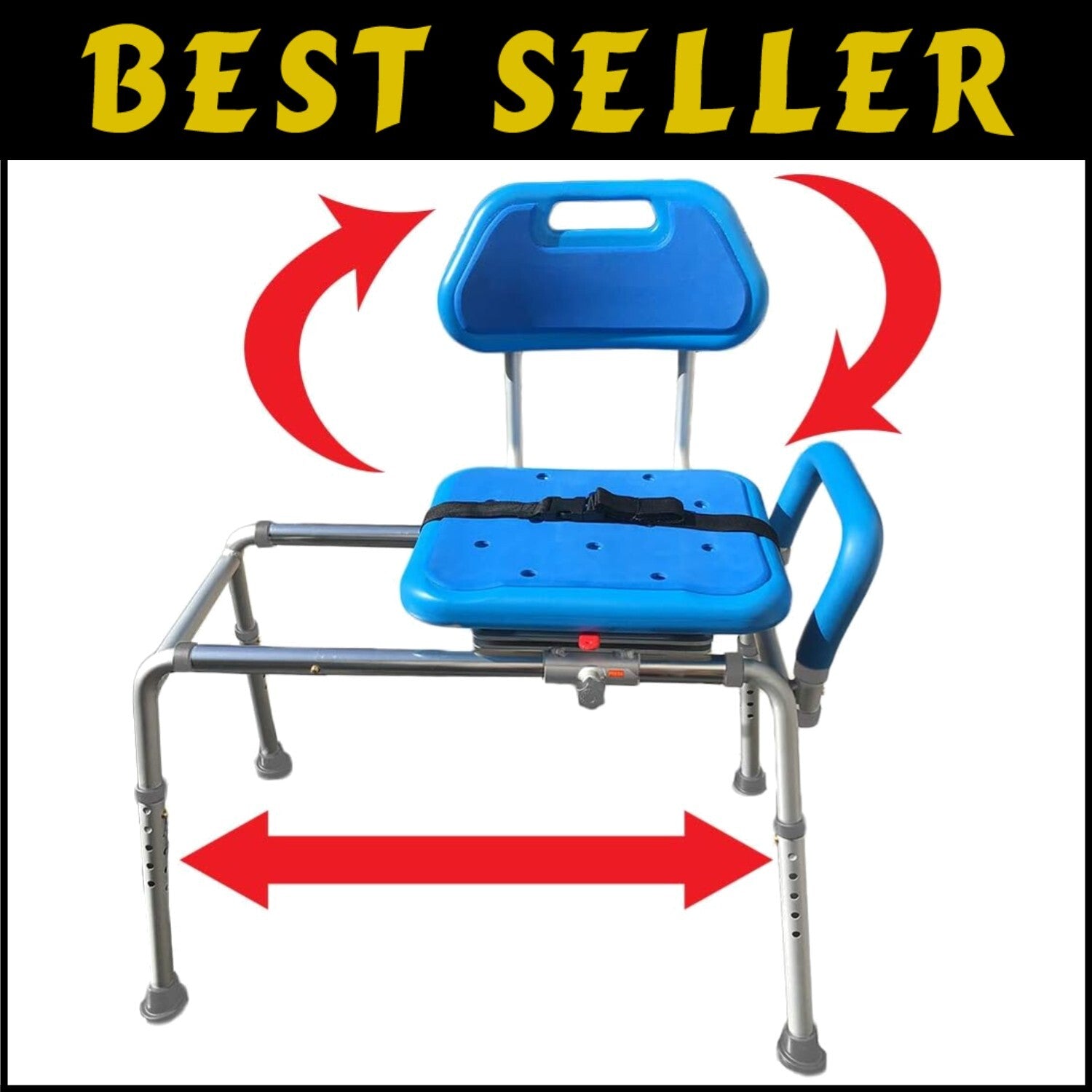 Premium Padded Blue Sliding Bath Transfer Bench with Swivel Seat & Safety Handle