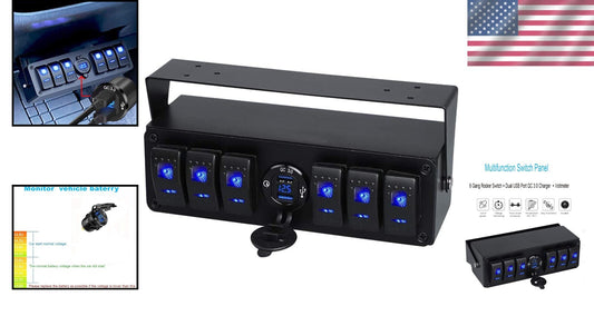 Versatile Rocker Switch Box with Quick Charge USB and LED Voltmeter for Vehicles