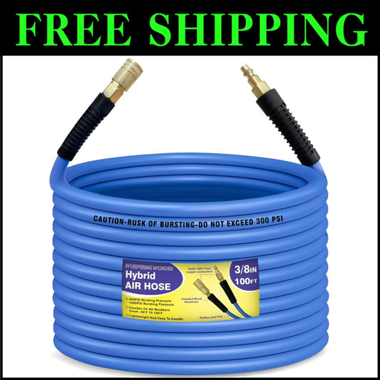 3/8 in x 100 ft Flexible Air Hose with Quick Coupler - 300 PSI Performance Blue