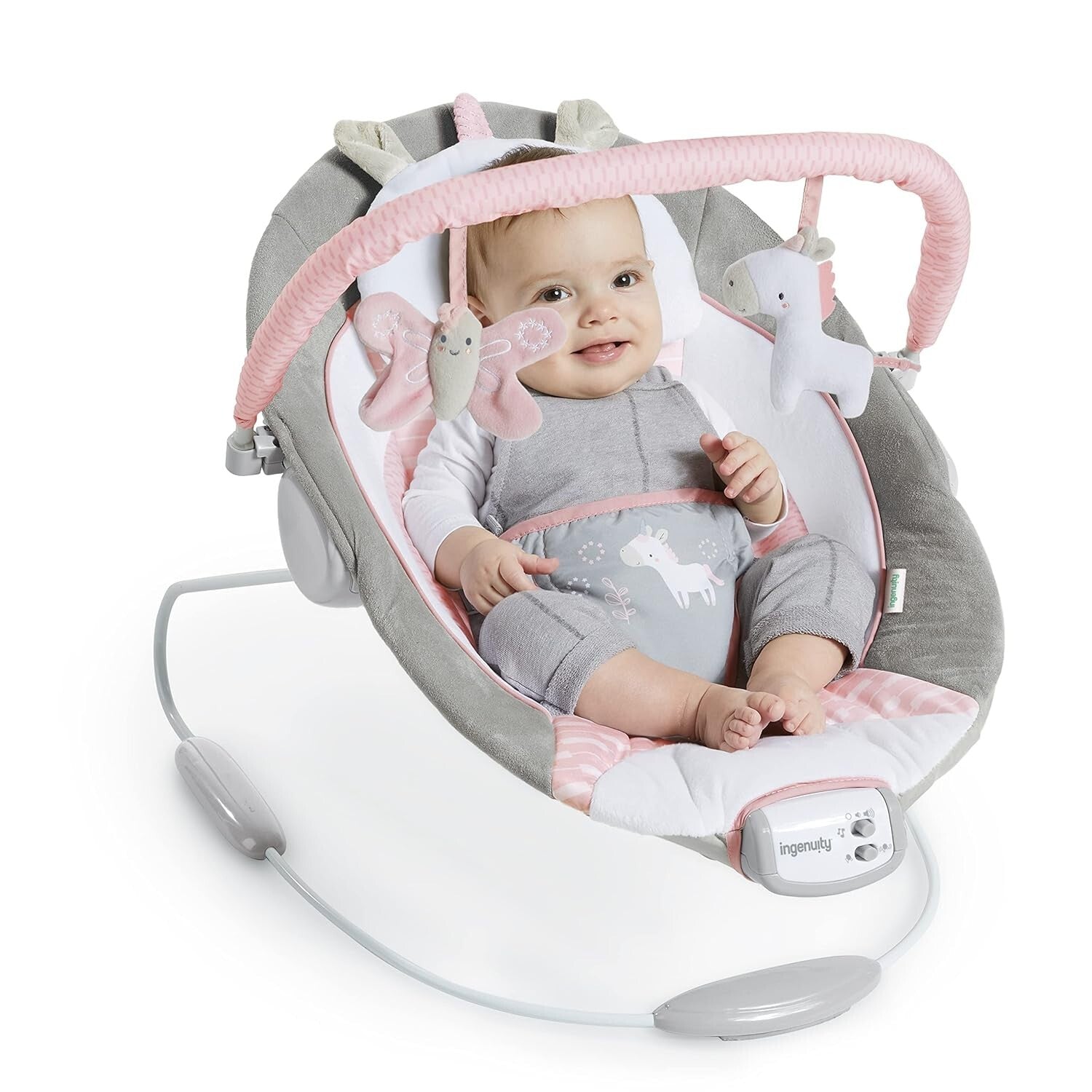 Soothing Pink Unicorn Baby Bouncer with Vibrations & 8 Melodies for Girls