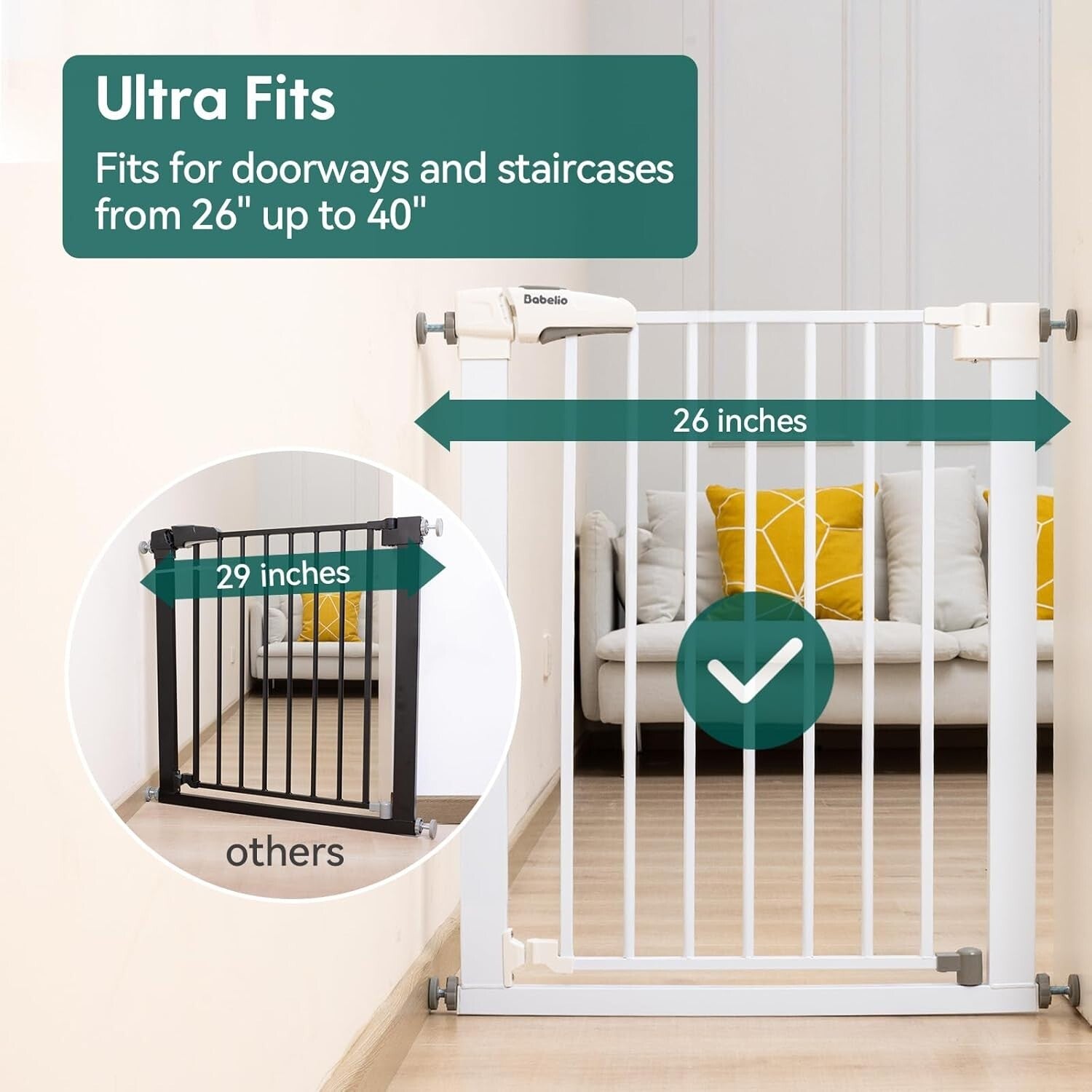 Adjustable Pressure Mounted Baby Gate: Fits Narrow & Wide Openings, 30'' Tall
