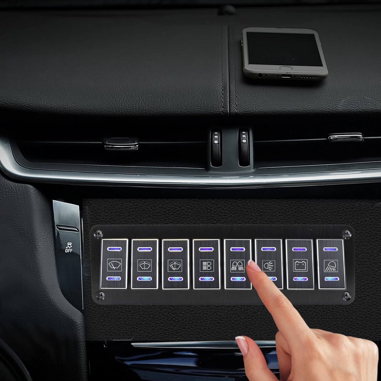 Waterproof 8 Gang Rocker Switch Panel with LED for Marine & Automotive Use