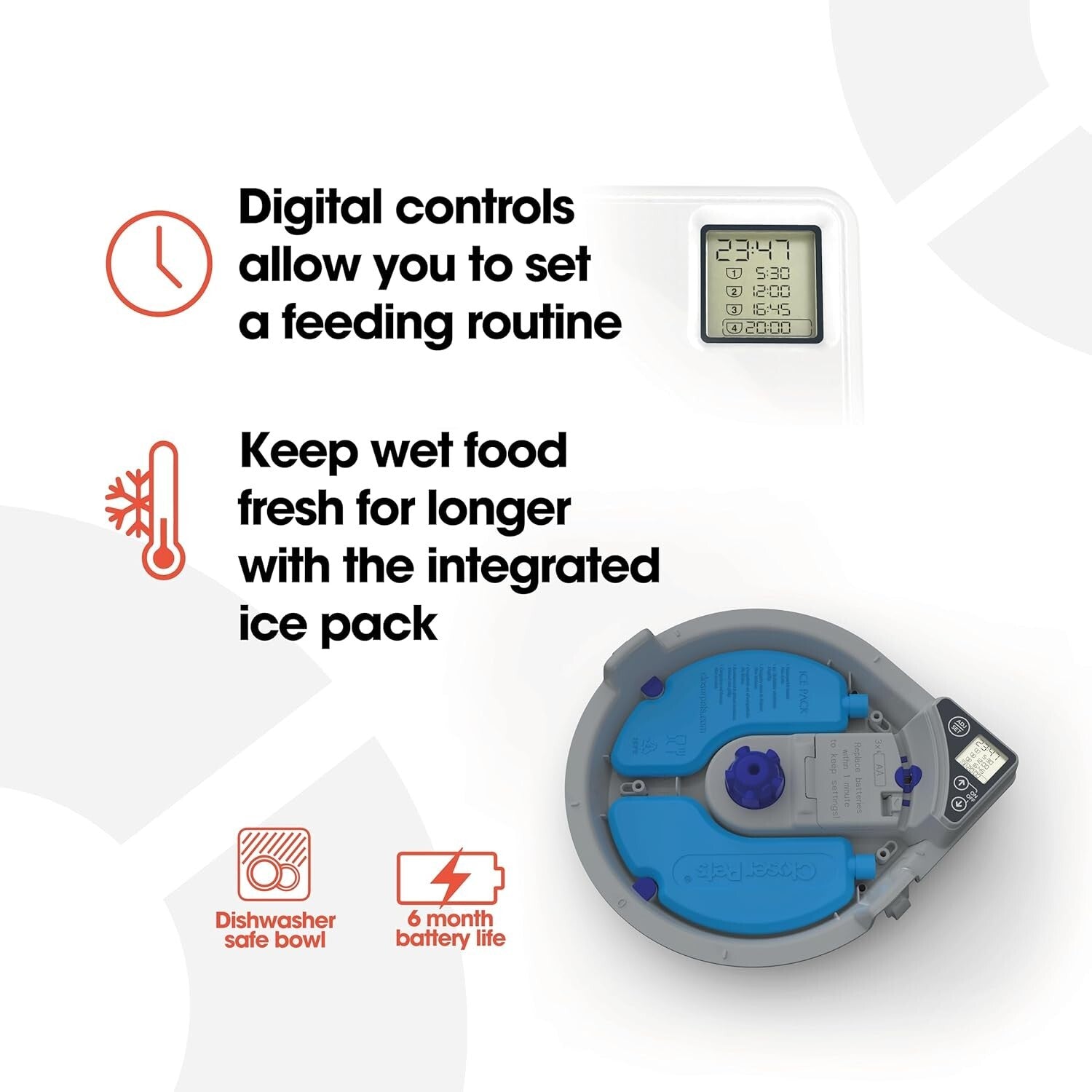 Programmable Automatic Feeder for Cats & Small Dogs - 5 Meal with Ice Packs