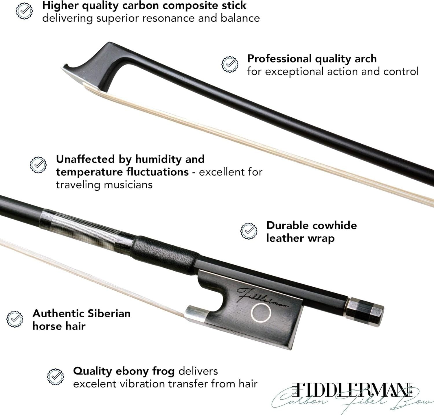 Premium 4/4 Carbon Fiber Violin Bow with Siberian Horsehair & Ebony Frog