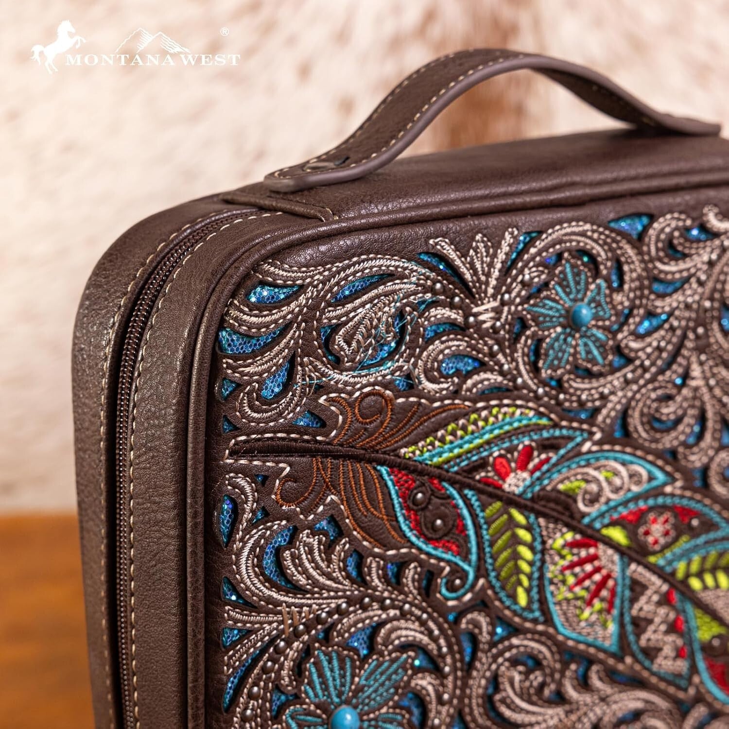 Stylish Floral Patterned Bible Cover - Protective Zipper Case in Vegan Leather