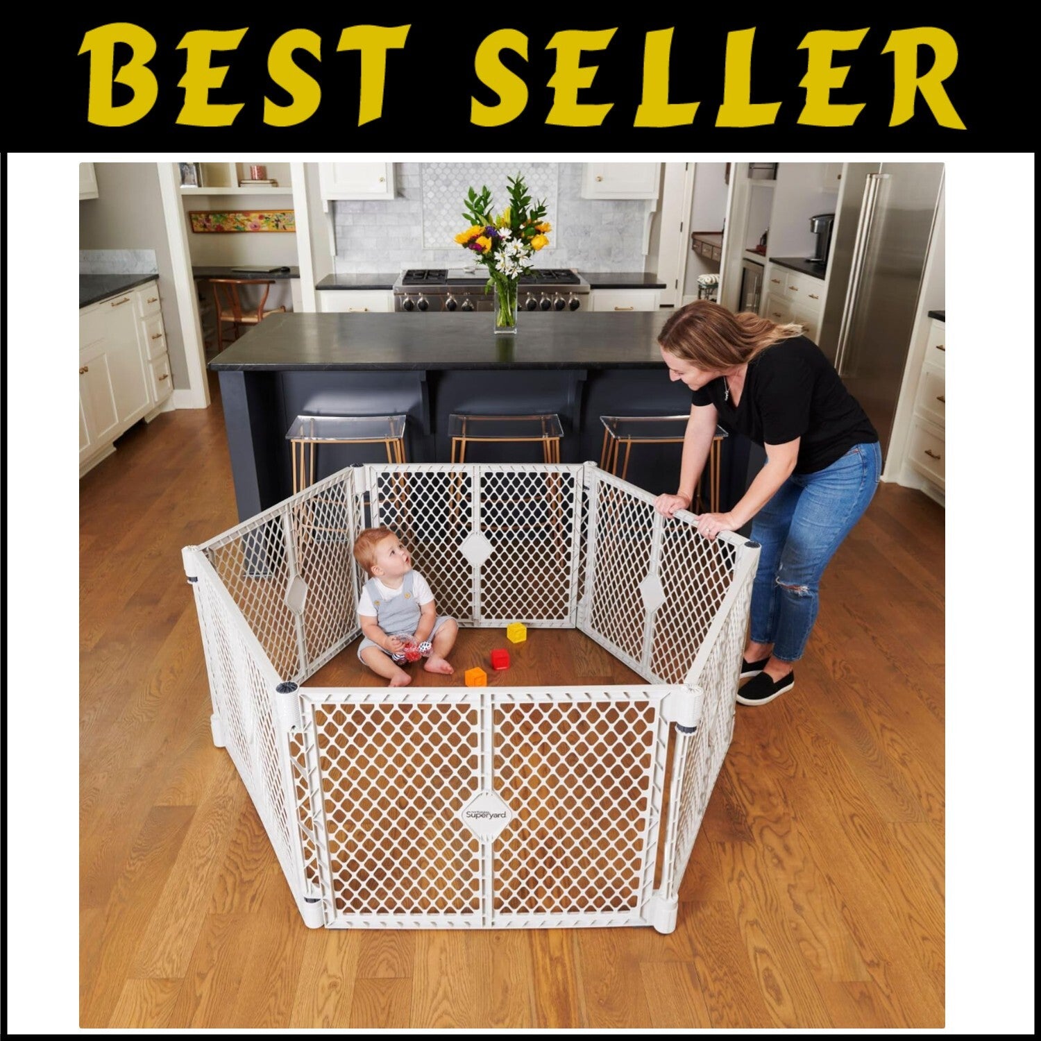 Superyard 6-Panel Free Standing Baby Playpen - Safe Indoor/Outdoor 26" Tall