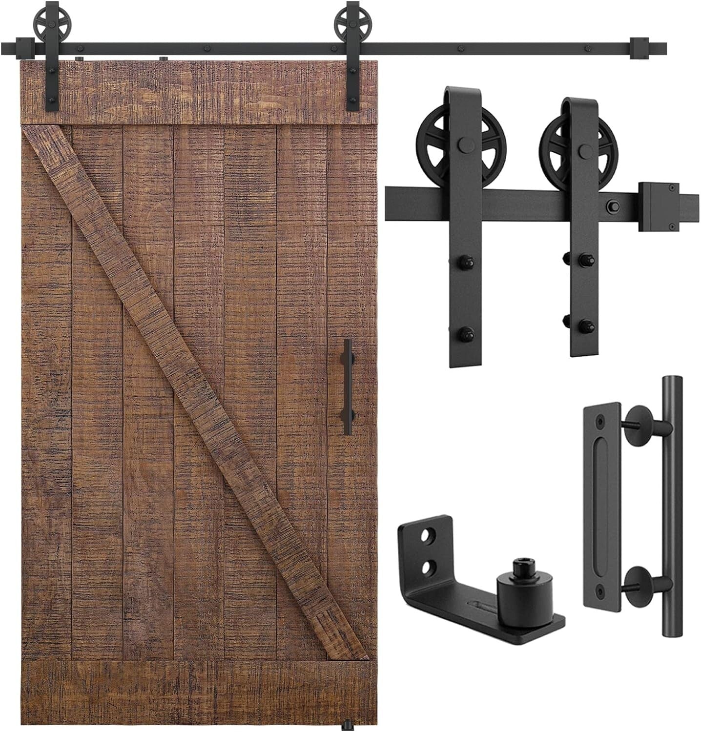 7ft Heavy Duty Sliding Barn Door Hardware Kit with Industrial-Style Pull Handle