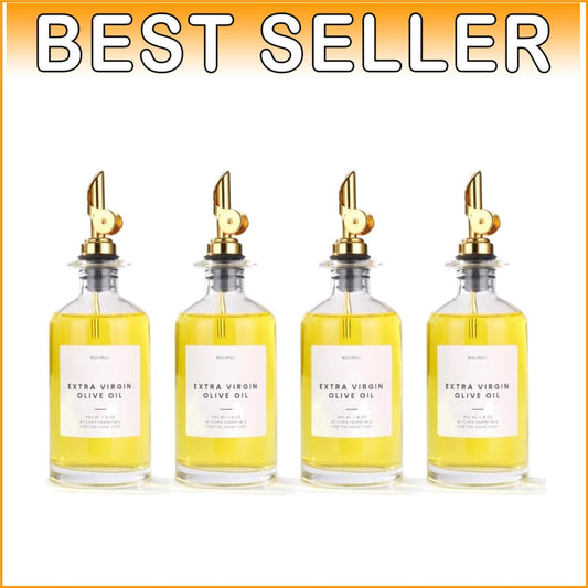 Elegant 350ml Olive Oil Dispenser Set with Gold Pourers and Waterproof Labels