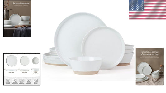 Elegant 12-Piece Stoneware Dinnerware Set for 4 - Scratch Resistant & Microwa...