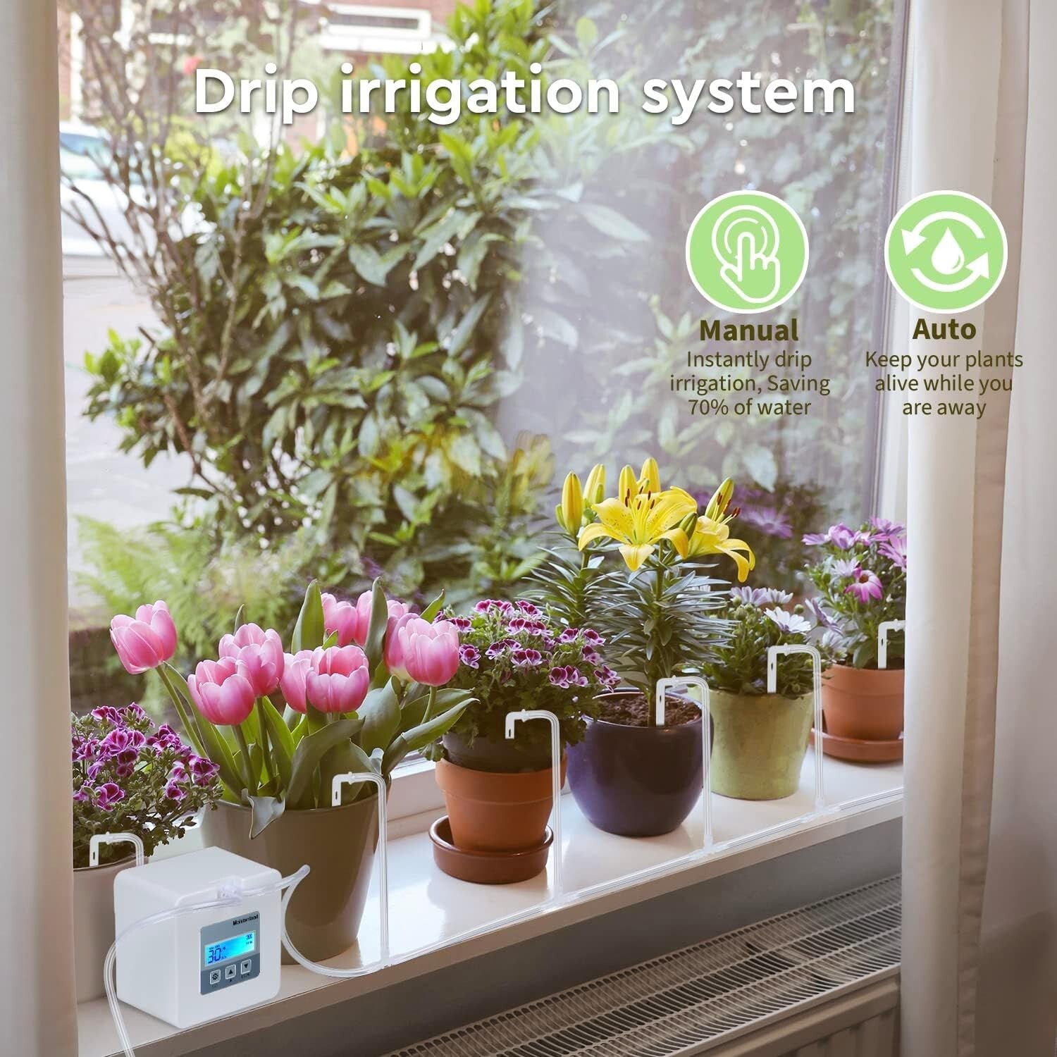 Compact USB and Battery-Powered Plant Watering System with Digital Timer