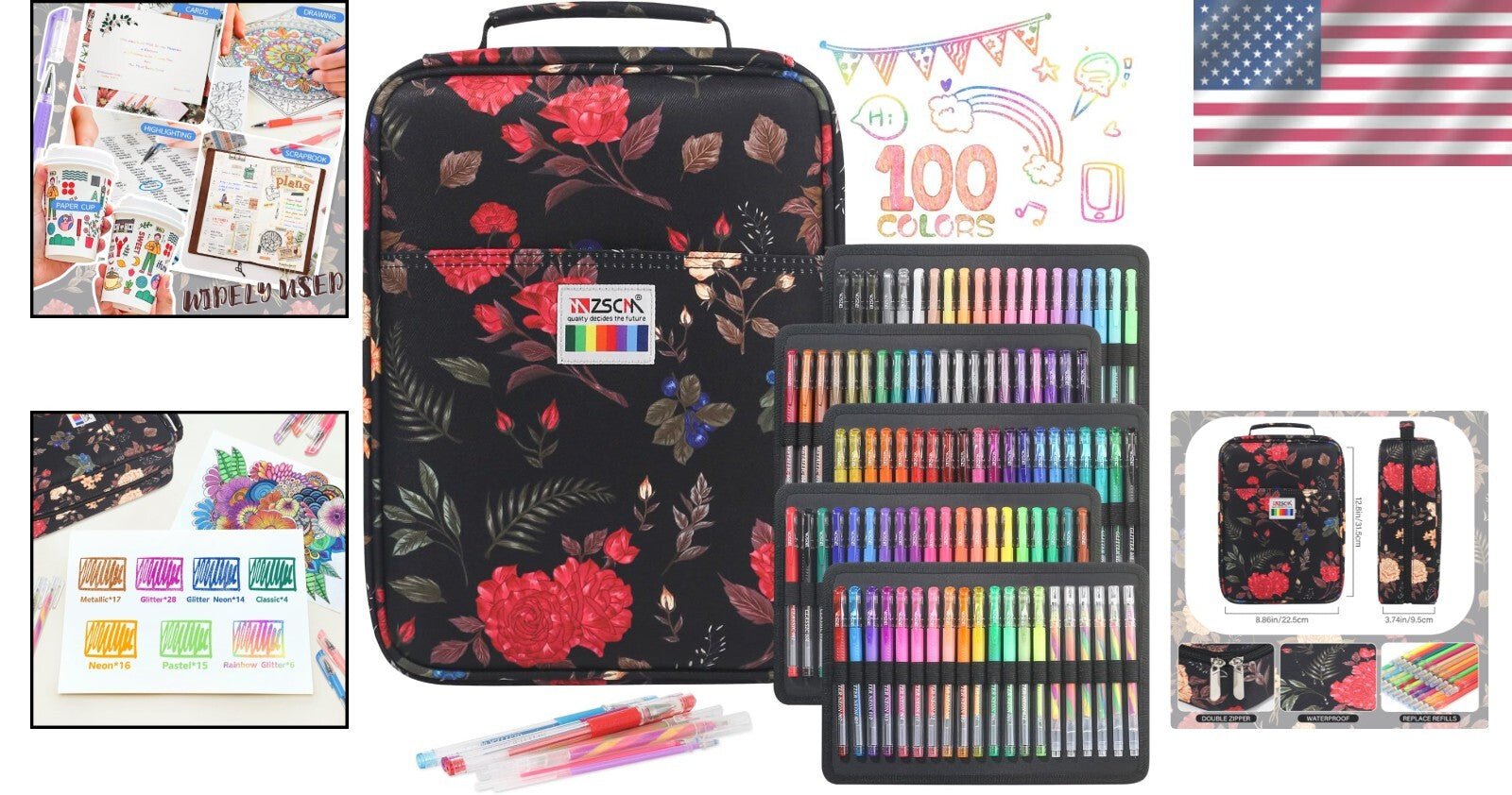 Deluxe 100-Piece Gel Pen Set with Glitter, Metallic & Pastels - Perfect Gift