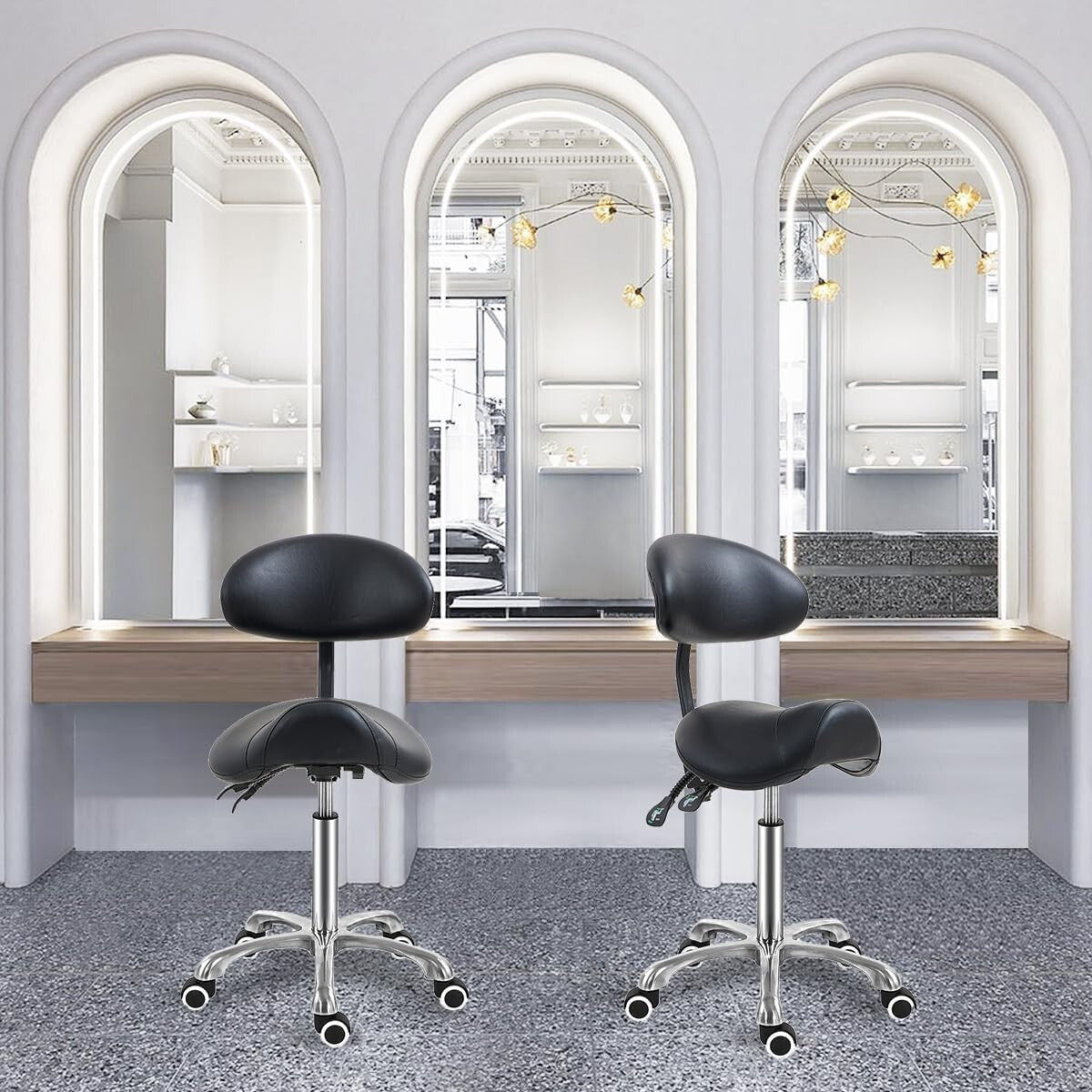 Stylish Saddle Seat Chair with Backrest - Adjustable & Swivel Design in Black