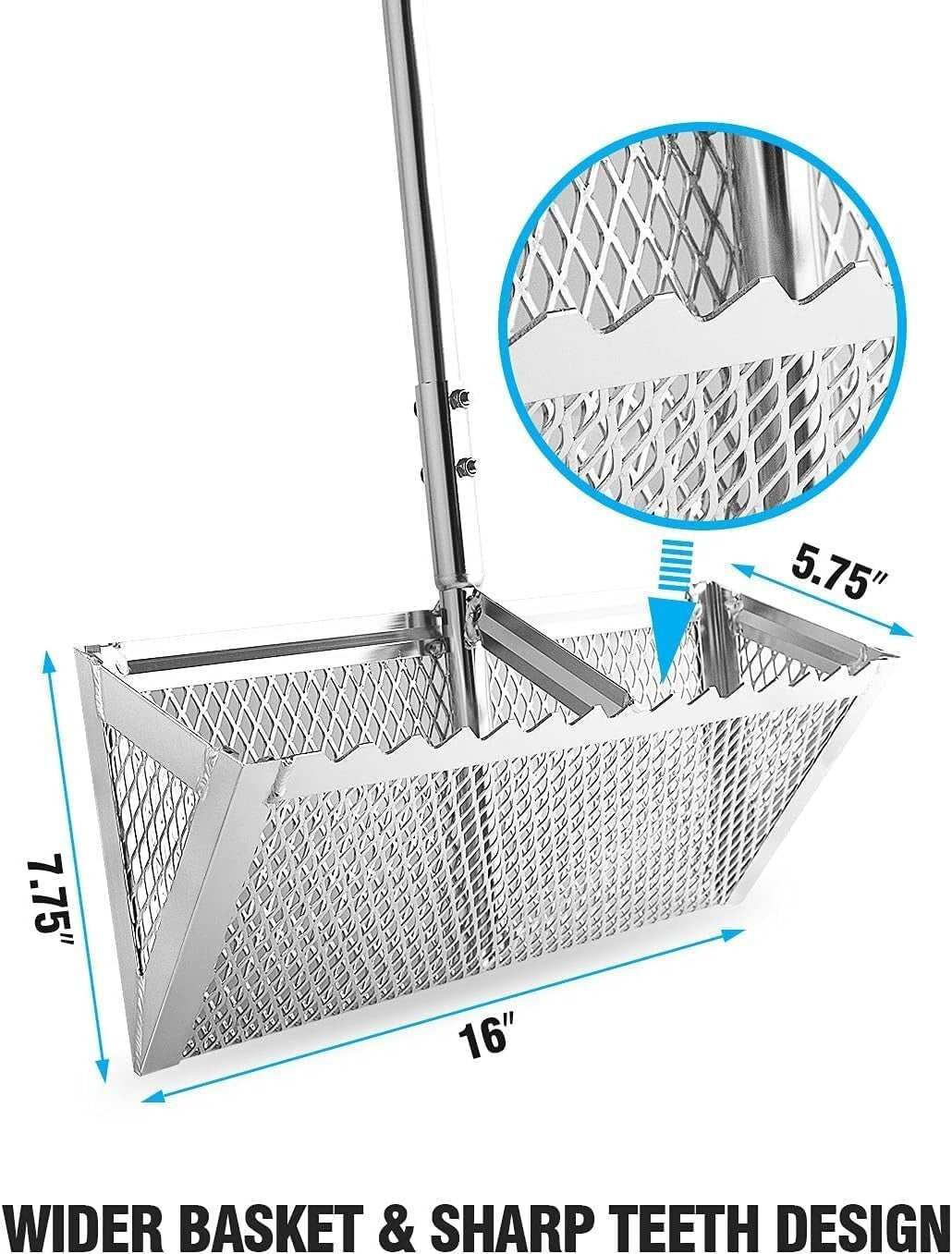 16-Inch Wide Sand Flea Rake with 52-Inch Ergonomic Handle - Quick Catching