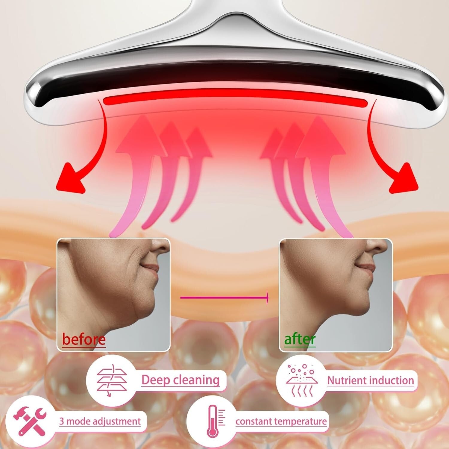 Compact Facial Massager Wand with Red Light Therapy for Radiant Skin Results