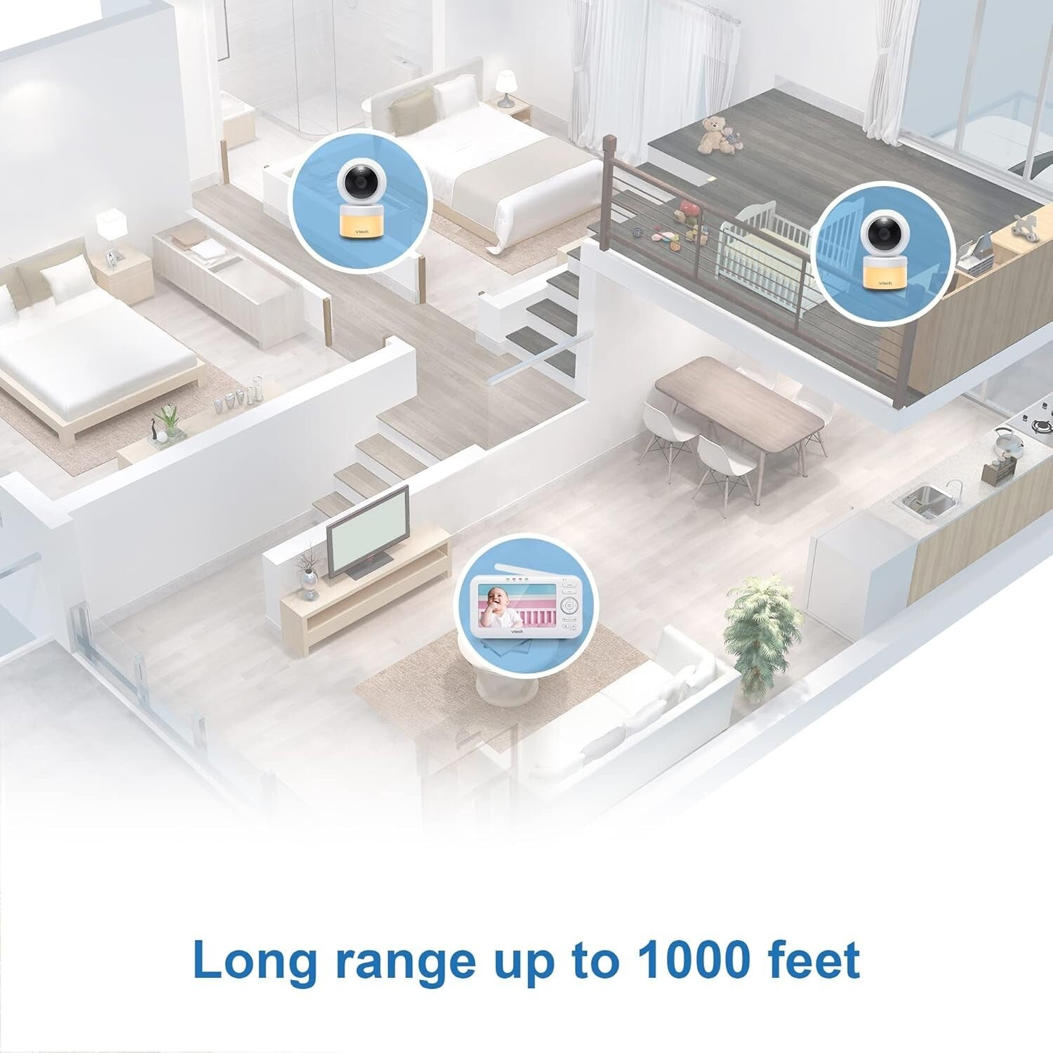 Secure 5-Inch Baby Monitor with Dual Cameras, Glow Night Light & Soothing Sounds