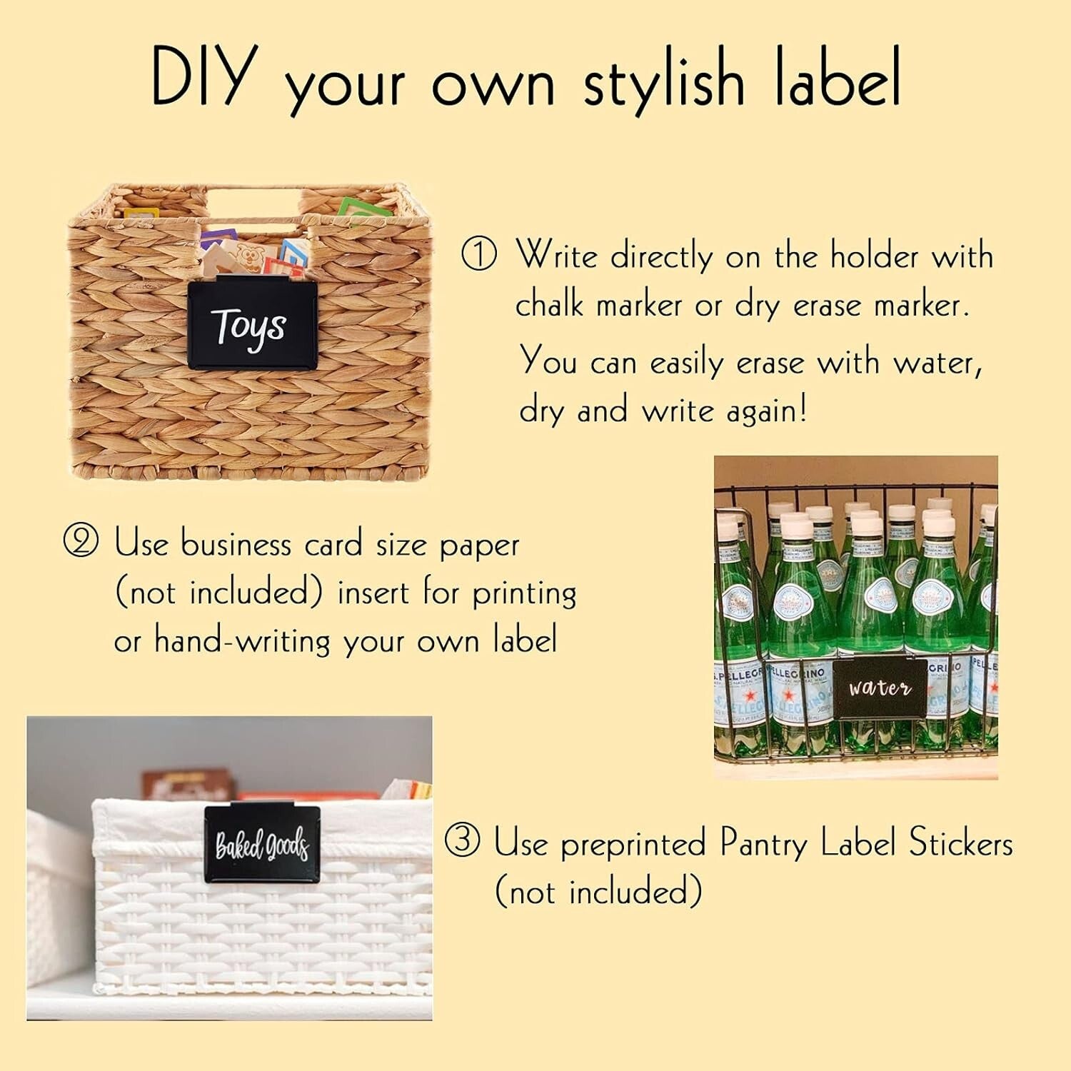 Chic 18 Metal Pantry Baskets with Removable Labels and 4 White Chalk Markers